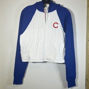 Lusso Chicago Cubs Raglan Quarter-Zip Tri-Blend Cropped Pullover Hoodie NWOT